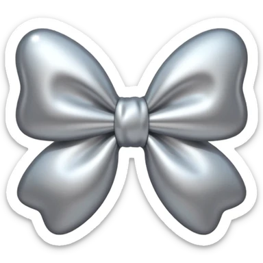 A cute bow emoji made of polished silver chrome, smooth rounded loops, glossy metallic surface, soft mirror reflections, subtle highlights, minimal and adorable proportions, iOS emoji style, centered composition, clean white background, soft studio lighting, no text, no outline, ultra high quality sticker