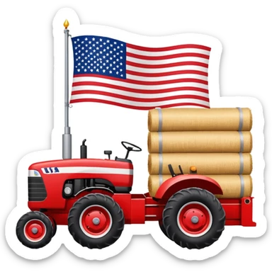 Fall hay bale trailer rides with USA flag on tractor sticker