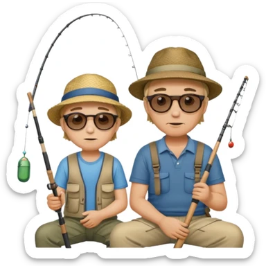 Father and son fishing, sitting bored sticker