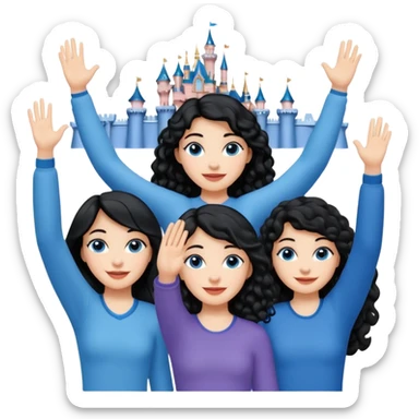 escribe el nombre Disneyland Paris y para titulo, pon a quatro chicas: una pelo corto negro, una pelo rizado largo, una pelo largo liso y la otra pelo ondulado mediano, esta con el ojos azules. Todas tienen piel carne. NOOOOOO, pon el titulo Disneyland Paris i por los lados o con las manos arriba  sticker