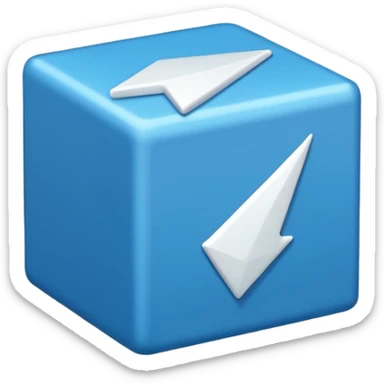 create an emoji with a tilted blue box with a white arrow in it make sure its kinda small 2d sticker