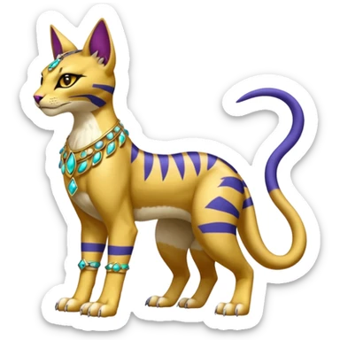 Egyptian furry hyper-realistic colorful Bastet-Liepard-Noibat-Gatomon-Garchomp-Digimon-Fakémon-Pokémon-creature (full body) sticker