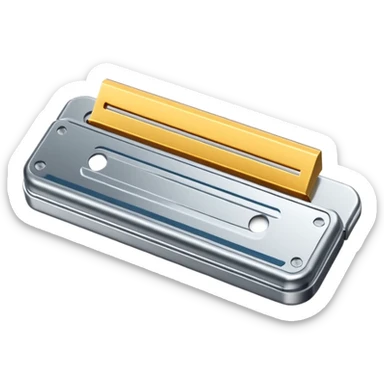 single metal razor blade cartridge with sleek rectangular frame, visible parallel blades, metallic or gray plastic casing, clean edges, compact form, no handle, no shaving cream, no extras, apple emoji style, soft lighting, subtle shadows, transparent background, emoji scale sticker