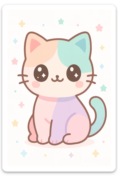 cute pastel cat with big eyes, sitting, kawaii style, suitable for Redbubble products sticker