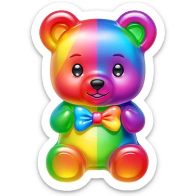 neon rainbow girl gummy bear with bow sticker