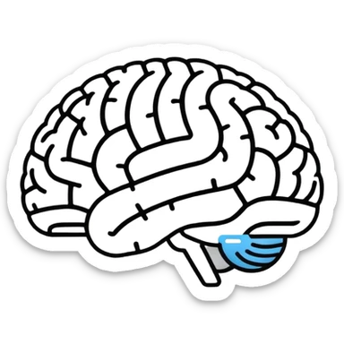 Super minimal brain icon, outline style, YouTube play triangle subtly integrated in center, single line art, monochrome or two-tone, clean vector, suitable for small size display, modern flat design sticker