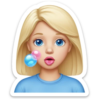 white women blonde hair blue eyes bubble gum bubble in her mouth  sticker