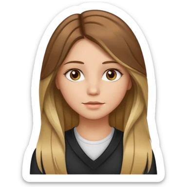 make a girl with long brown hair with blond highlights and layers with hazel eyes middle part sticker