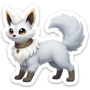 Rare colorful white exotic cute epic aesthetic gothic colorful Salandit-Eevee-Civet-species-Fakemon-hybrid-creature, with a collar, and with intricate tribal markings, full body sticker