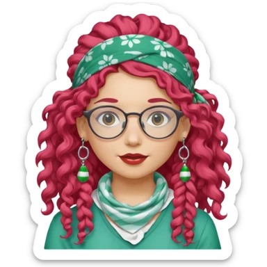 girl with long curly peppermint hair and bandana and glassess and earring sticker