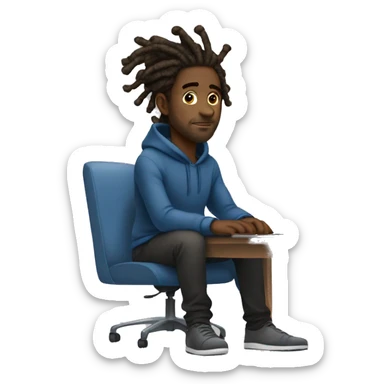 Black-guy-with-dreads-wearing-trackstuit-sitting-down-on-chair facing-foward-focused-on-laptop-computer- sticker