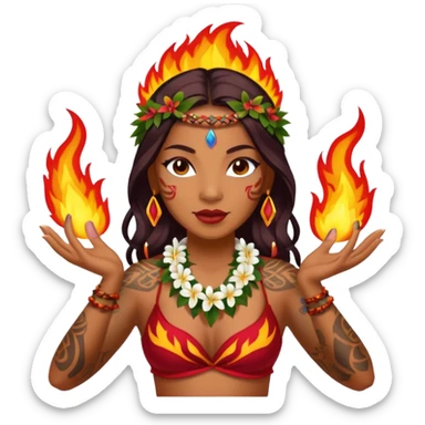 hawaiian female fire dancer with tattoos sticker