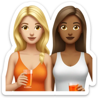 Two girls one blonde and one brown hair drinking aperol sticker