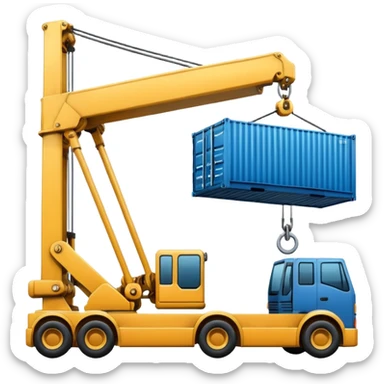 Container being lifted by a large machine. sticker