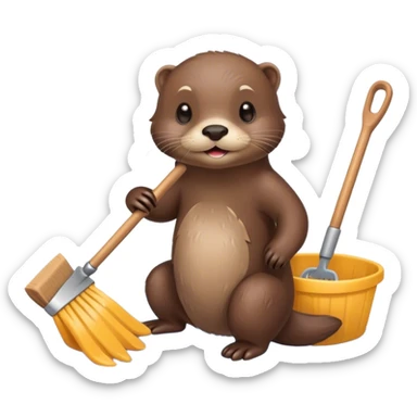 A cute otter doing chores sticker