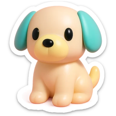               Transform {subject} into a soft vinyl figure with a smooth, glossy surface. The material should look slightly rubbery and tactile, with minimalistic curves and a matte-gloss hybrid finish. Use pastel or soft solid colors. The surface is seamless, with no visible textures or roughness. Studio lighting, vibrant background, clean, playful, designer toy aesthetic and no shadows. {subject} = dog sticker