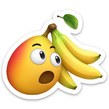 Mango with a face kissing a banana with a face sticker