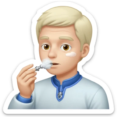 A man snorting white powder with a key sticker