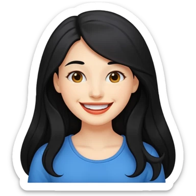 a happy woman with long black hair sticker