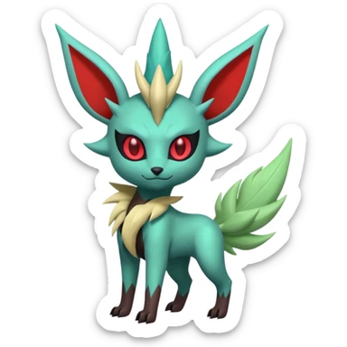 Pastel iridescent evil exotic colorful Darkrai-Scizor-Leafeon-fusion with a Mohawk  sticker