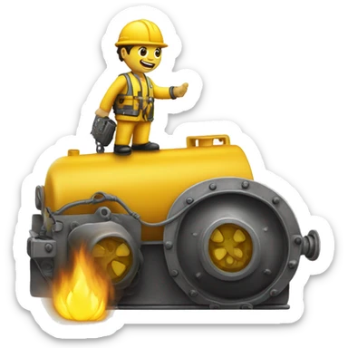 Ingeniero co casco blanco tirando un tanque de gas amarillo sticker