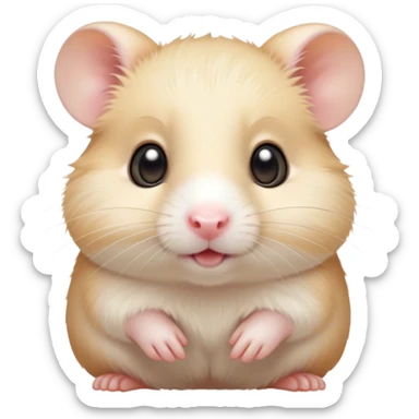 Cinematic Cute Cream Hamster Portrait Emoji, Head tilted playfully and inquisitively, featuring a silky, pristine cream fur with a gentle sheen, round, sparkling dark eyes filled with curiosity, Simplified yet irresistibly adorable features, highly detailed, glowing with a warm, friendly glow, high shine, affectionate and lively, stylized with a touch of whimsy, bright and endearing, soft glowing outline, capturing the essence of a mischievous yet loving hamster, so playful it feels like it could dash out of the screen and into your arms! sticker