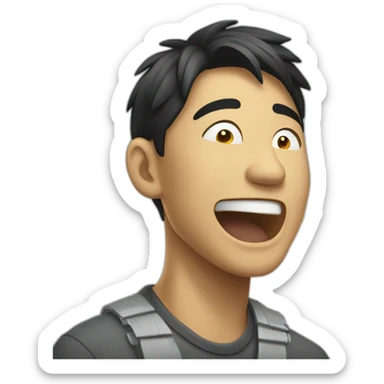 Happy asian male painter crying with lightning sticker