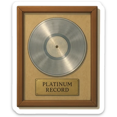 detailed ghibli style illustration of a platinum record award in a frame, soft lighting, elegant sticker