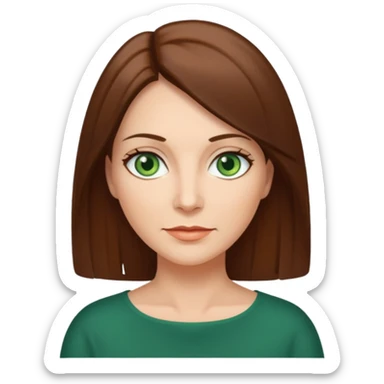 pretty middle age woman with green eyes and shoulder length straight brown hair  sticker