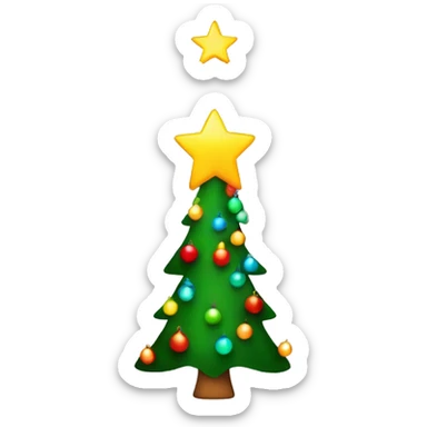 Christmas tree with yellow star topper, rainbow lights and red and green ornaments sticker