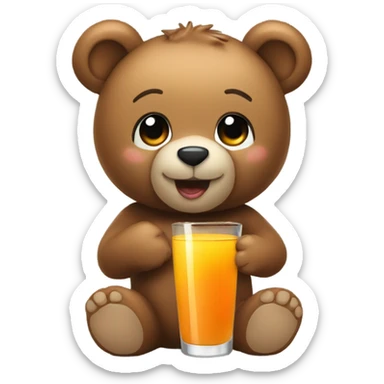 A Teddy bear holding a glass of juice  sticker