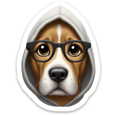 dog wearing hoodie raising one eyebrow with glasses sticker