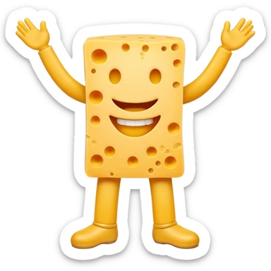 A cheese with arms and legs and gritted teeth sticker