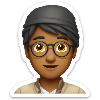 Indian boy with bindi and glasses and hat sticker