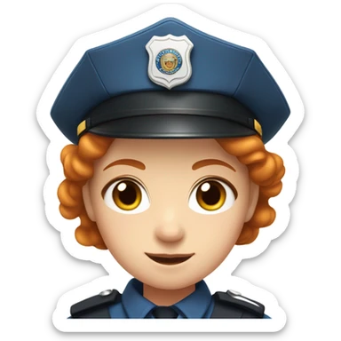 face of ginger girl police officer teen cute blue uniform  policia badge brown eyes sticker