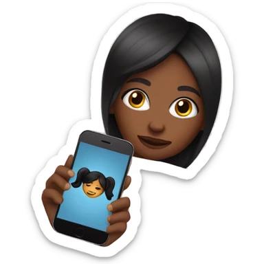 Black girl with straight black hair on her phone in bed with pink overs sticker