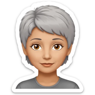 woman 50 years old, short grey fluffy cut hair, tannes skin and brown eyes sticker