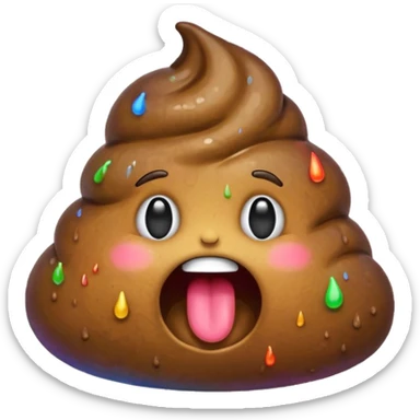 A turd emoji puking up a rainbow, variation with a happy expression on the turd sticker