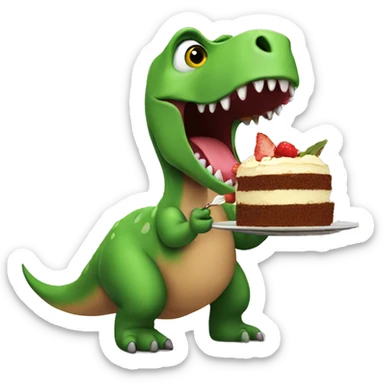A dinosaur eating cake sticker