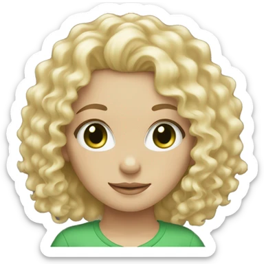 green eyed, long blonde curly haired, white skin girl sticker