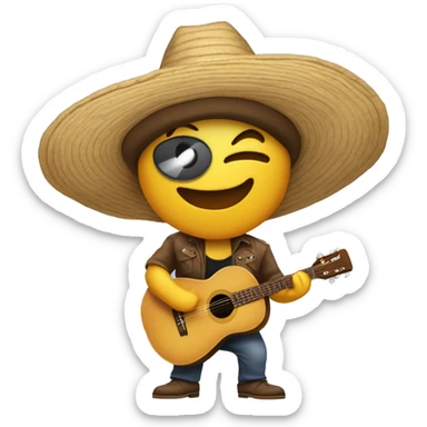 pio pio tocando una canción con un sombrero de paja  y una guitrra sticker