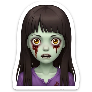 crie garota zombie com cabelos grandes, castanho escuro e franja sticker