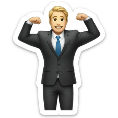man in suit stretches his arms forward sticker