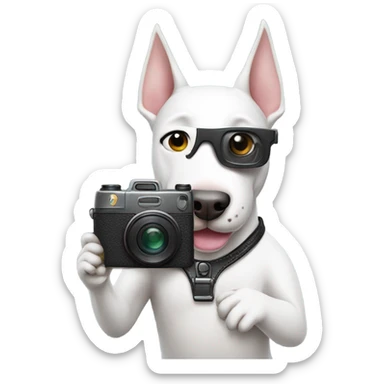 Bullterrier holding cámara  sticker