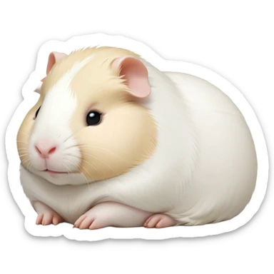 Meme-Worthy Cute Sleeping White Guinea Pig Portrait Emoji, Head resting peacefully with a contented smile, showcasing a delightfully chubby build and a luxuriously soft pure white coat, eyes shut in a serene, cozy nap, Simplified yet hilariously adorable features, highly detailed, glowing with a soft, drowsy light, high shine, relaxed and utterly lovable, stylized with an air of playful laziness, bright and heartwarming, soft glowing outline, capturing the essence of a comically sleepy guinea pig, so meme-worthy it feels like it could instantly become the next viral sensation of adorable slumber! sticker