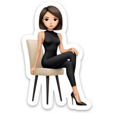 Victoria Beckham with light skin, short dark brown bob, black bodysuit wearing black heels sticker