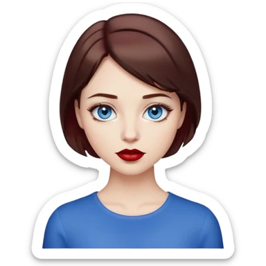 Girl with short hair brown, dark red lipstick and blue eyes sticker