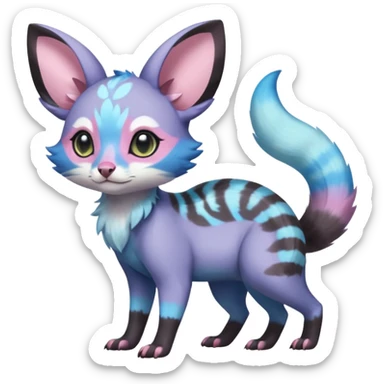 Rare realistic cute adorable epic aesthetic colorful Amaura-Sylveon-Civet-Genet-species-Fakemon-hybrid-creature, with markings, full body sticker