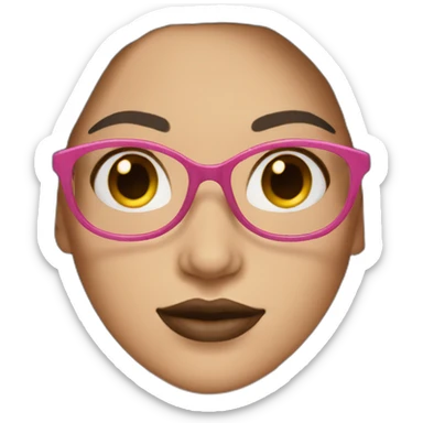 white women with long straight dark brown hair with pink nude glasses and nude lips sticker