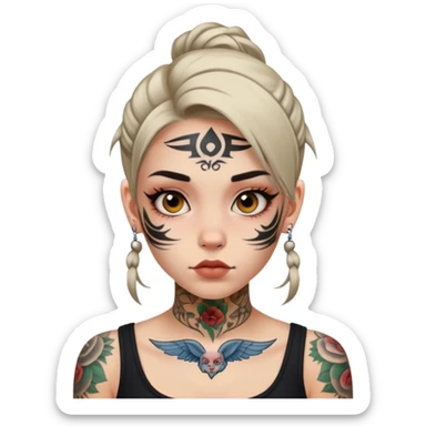 girl with face tattoos, neutral expression sticker